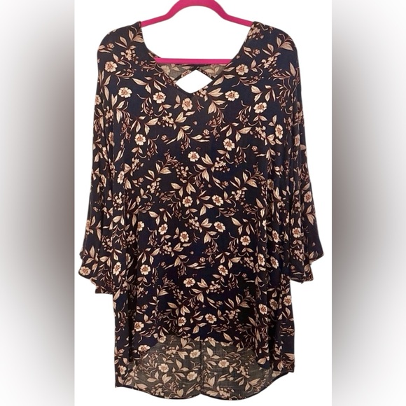 Lush Tops - Lush Navy Floral Blouse